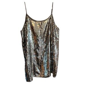 Joe Fresh Blingy Sequin Silver Women's Mini Dress NWT-Size 2X-Lined
